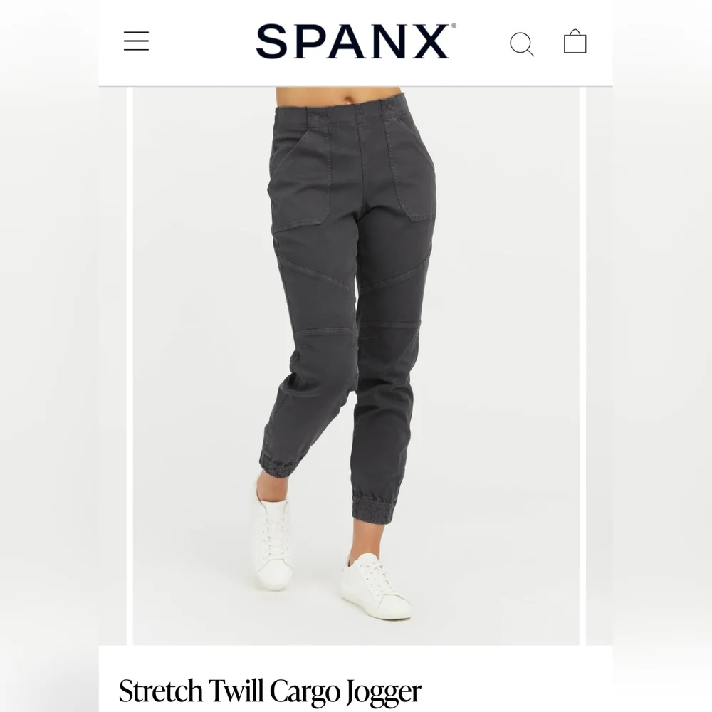 SPANX Stretch Twill Cargo Jogger, "washed black", small - Picture 1 of 7